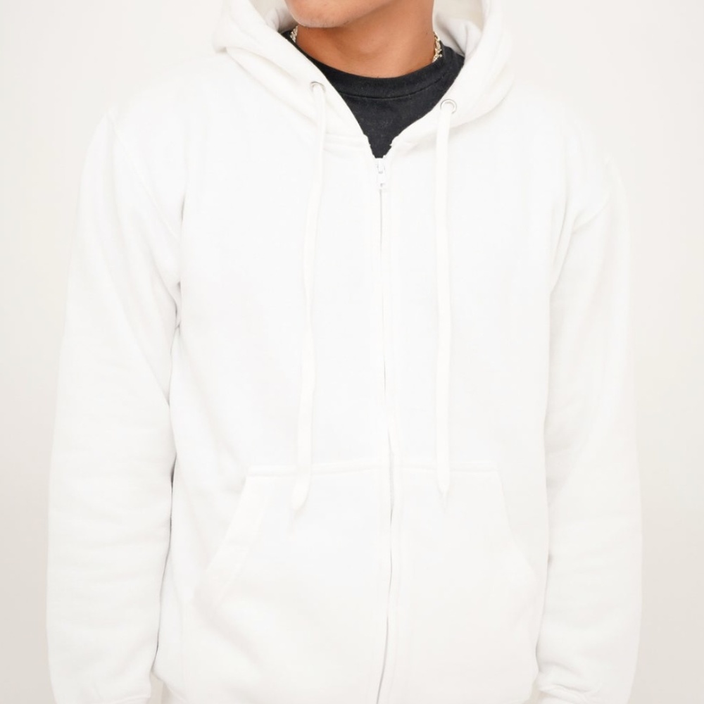 WHITE UNISEX ZIP UP HOODIE